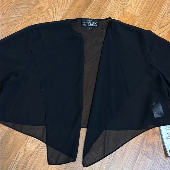 NWT Alex Evenings black sheer 3/4 split sleeve open cardigan. Size L. - Picture 9 of 17